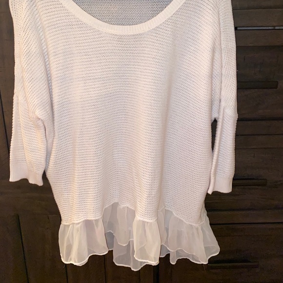 White Sweater with Sheer Ruffles - Picture 1 of 3